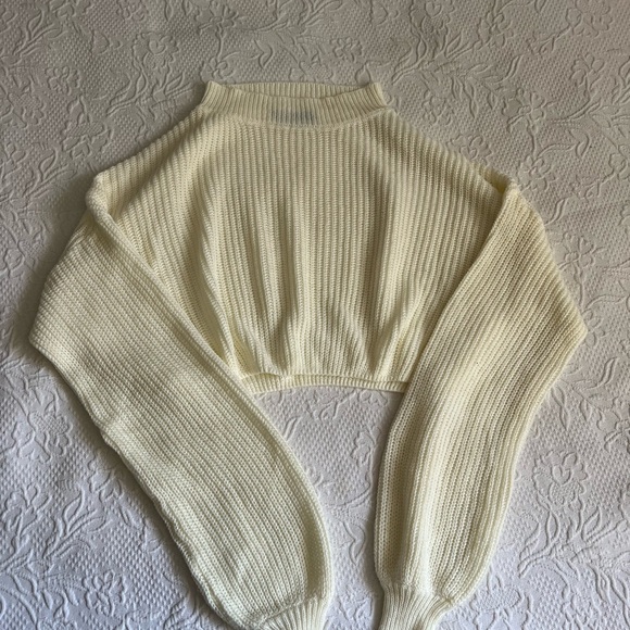 Women's Cropped White Knitted Sweater - Picture 2 of 5